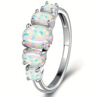Wholesale Elegant Nordic Style Oval Copper Inlay White Gold Plated Artificial Gemstones Rings sku image 1