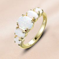 Wholesale Elegant Nordic Style Oval Copper Inlay White Gold Plated Artificial Gemstones Rings main image 5
