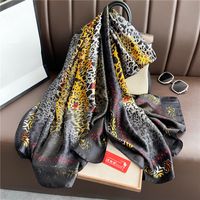 Adults French Style Modern Style Leopard Satin Printing Silk Scarf Shawl main image 4