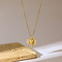 Wholesale Simple Style Elephant Stainless Steel Brass Plating Inlay 18K Gold Plated Zircon Pendant Necklace main image 3