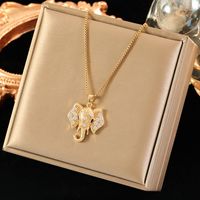 Wholesale Simple Style Elephant Stainless Steel Brass Plating Inlay 18K Gold Plated Zircon Pendant Necklace sku image 1