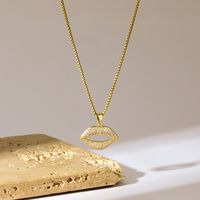 Wholesale Simple Style Lips Stainless Steel Brass Plating Inlay 18K Gold Plated Zircon Pendant Necklace main image 1