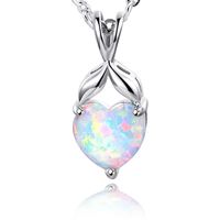 Copper White Gold Plated Elegant French Style Heart Shape Inlay Opal Pendant Necklace main image 5