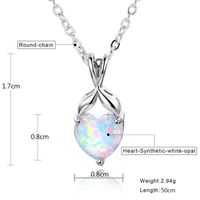 Copper White Gold Plated Elegant French Style Heart Shape Inlay Opal Pendant Necklace main image 2