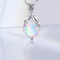 Copper White Gold Plated Elegant French Style Heart Shape Inlay Opal Pendant Necklace main image 3