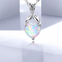 Copper White Gold Plated Elegant French Style Heart Shape Inlay Opal Pendant Necklace main image 1