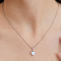 Copper White Gold Plated Elegant French Style Heart Shape Inlay Opal Pendant Necklace main image 4