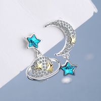 1 Pair Lady Modern Style Classic Style Star Moon Inlay Copper Zircon Ear Studs main image 4