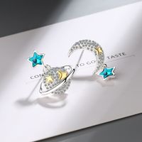 1 Pair Lady Modern Style Classic Style Star Moon Inlay Copper Zircon Ear Studs sku image 1
