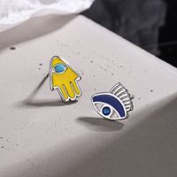 1 Pair Cartoon Style Devil's Eye Hand Of Fatima Asymmetrical Epoxy Copper Ear Studs sku image 1