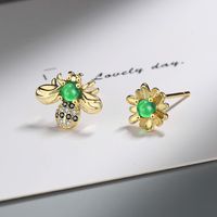 1 Pair Lady Modern Style Classic Style Sun Bee Inlay Copper Zircon Ear Studs main image 3