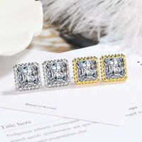 1 Pair Basic Modern Style Classic Style Square Plating Inlay Copper Zircon Ear Studs main image 4