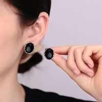 1 Pair Simple Style Classic Style Round Inlay Copper Agate Ear Studs main image 2