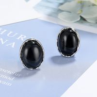 1 Pair Simple Style Classic Style Round Inlay Copper Agate Ear Studs main image 4