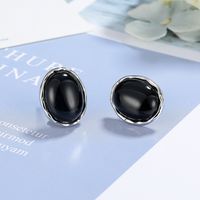 1 Pair Simple Style Classic Style Round Inlay Copper Agate Ear Studs sku image 1