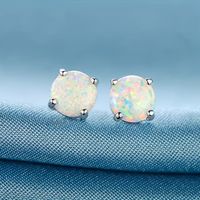 1 Pair Elegant Vacation Simple Style Geometric Copper Artificial Gemstones Opal White Gold Plated Ear Studs main image 8