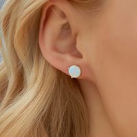 1 Pair Elegant Vacation Simple Style Geometric Copper Artificial Gemstones Opal White Gold Plated Ear Studs main image 6