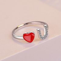 Ig Style Letter Heart Shape Copper Enamel Adjustable Ring main image 3