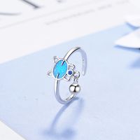 Wholesale Cute Cat Copper Epoxy White Gold Plated Open Rings main image 5