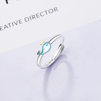 Wholesale Cute Whale Copper Stoving Varnish Silver Plated Adjustable Ring main image 1