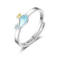 Wholesale Cute Whale Copper Stoving Varnish Silver Plated Adjustable Ring sku image 1