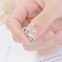 Wholesale Simple Style Star Copper Inlay White Gold Plated Moonstone Zircon Open Rings main image 4