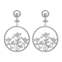 1 Pair Glam Shiny Circle Flower Plating Inlay Copper Zircon White Gold Plated Drop Earrings main image 6