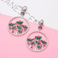 1 Pair Glam Shiny Circle Flower Plating Inlay Copper Zircon White Gold Plated Drop Earrings main image 3