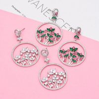 1 Pair Glam Shiny Circle Flower Plating Inlay Copper Zircon White Gold Plated Drop Earrings main image 1