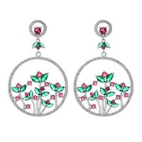 1 Pair Glam Shiny Circle Flower Plating Inlay Copper Zircon White Gold Plated Drop Earrings main image 5