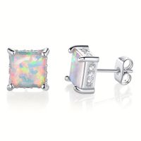 1 Pair Elegant Simple Style Geometric Copper Artificial Gemstones Opal White Gold Plated Ear Studs sku image 1