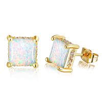 1 Pair Elegant Simple Style Geometric Copper Artificial Gemstones Opal White Gold Plated Ear Studs sku image 2