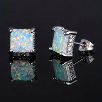 1 Pair Elegant Simple Style Geometric Copper Artificial Gemstones Opal White Gold Plated Ear Studs main image 6
