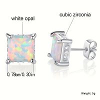 1 Pair Elegant Simple Style Geometric Copper Artificial Gemstones Opal White Gold Plated Ear Studs main image 3