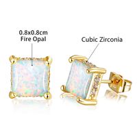 1 Pair Elegant Simple Style Geometric Copper Artificial Gemstones Opal White Gold Plated Ear Studs main image 2