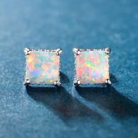 1 Pair Elegant Simple Style Geometric Copper Artificial Gemstones Opal White Gold Plated Ear Studs main image 5