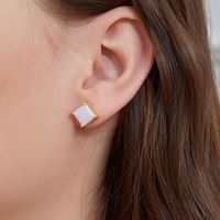 1 Pair Elegant Simple Style Geometric Copper Artificial Gemstones Opal White Gold Plated Ear Studs main image 7