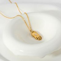 304 Stainless Steel 18K Gold Plated Simple Style Plating Palm Opal Pendant Necklace main image 3