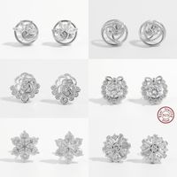 1 Pair Ig Style Elegant Solid Color Rose Wreath Snowflake Hollow Out Sterling Silver Zircon White Gold Plated Rhodium Plated Ear Studs main image 1