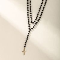 304 Stainless Steel Plastic 18K Gold Plated Black Gun XUPING Punk Simple Style Beaded Inlay Cross Artificial Gemstones Double Layer Necklaces main image 10