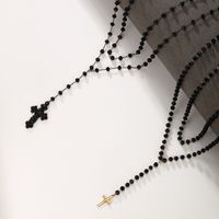 304 Stainless Steel Plastic 18K Gold Plated Black Gun XUPING Punk Simple Style Beaded Inlay Cross Artificial Gemstones Double Layer Necklaces main image 1