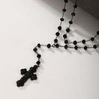 304 Stainless Steel Plastic 18K Gold Plated Black Gun XUPING Punk Simple Style Beaded Inlay Cross Artificial Gemstones Double Layer Necklaces main image 7