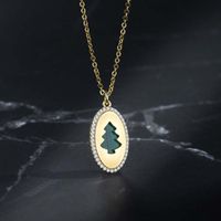Ig Style Simple Style Christmas Tree Oval Alloy Copper Plating Inlay Turquoise Rhinestones Gold Plated Women's Pendant Necklace sku image 1