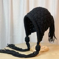 Mujeres Lindo Dulce Artístico Color Sólido Cordón Falso Correas Trenza Alabeo Del Oído Sin Alero Gorro De Lana sku image 1