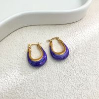 1 Pair Elegant Sweet U Shape Enamel Plating 304 Stainless Steel 14K Gold Plated Earrings sku image 4