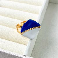 304 Stainless Steel 14K Gold Plated Simple Style Commute Enamel Plating Rhombus Open Rings main image 2