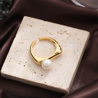 Original Design Simple Style Round Freshwater Pearl Copper Plating Inlay Pearl 18k Gold Plated Silver Plated Open Rings main image 3