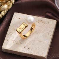Original Design Simple Style Round Freshwater Pearl Copper Plating Inlay Pearl 18k Gold Plated Silver Plated Open Rings main image 2