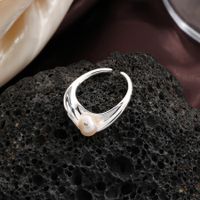 Original Design Simple Style Round Freshwater Pearl Copper Plating Inlay Pearl 18k Gold Plated Silver Plated Open Rings main image 7