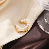 Original Design Simple Style Round Freshwater Pearl Copper Plating Inlay Pearl 18k Gold Plated Silver Plated Open Rings main image 6